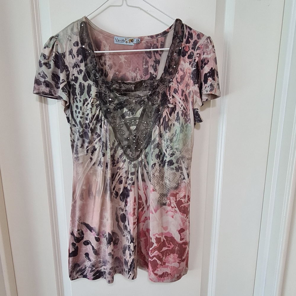 Unity World Wear Embellished Beaded short sleeve top, PS